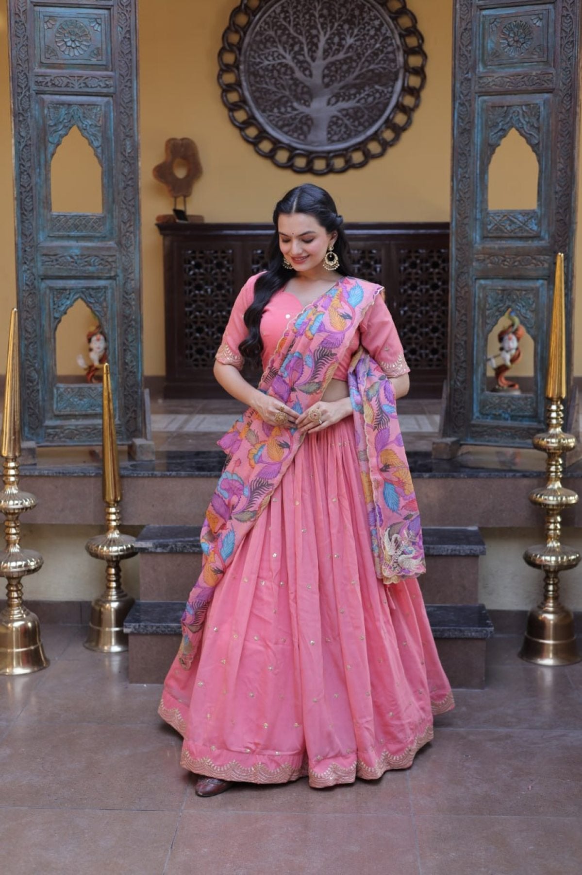 Cosmos Silk Lehenga Choli with Zari Sequins Work styling view
