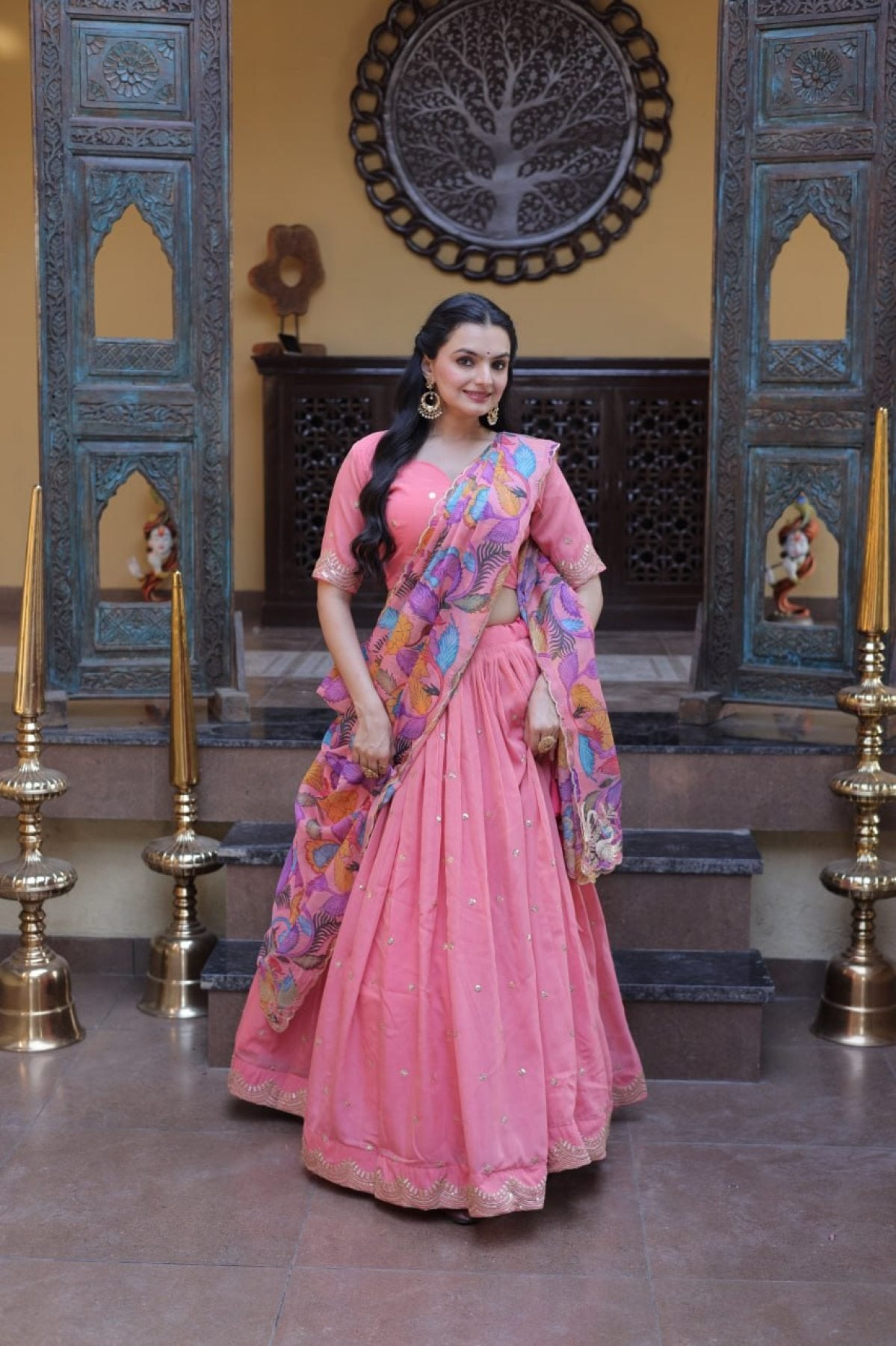 Cosmos Silk Lehenga Choli with Zari Sequins Work front view