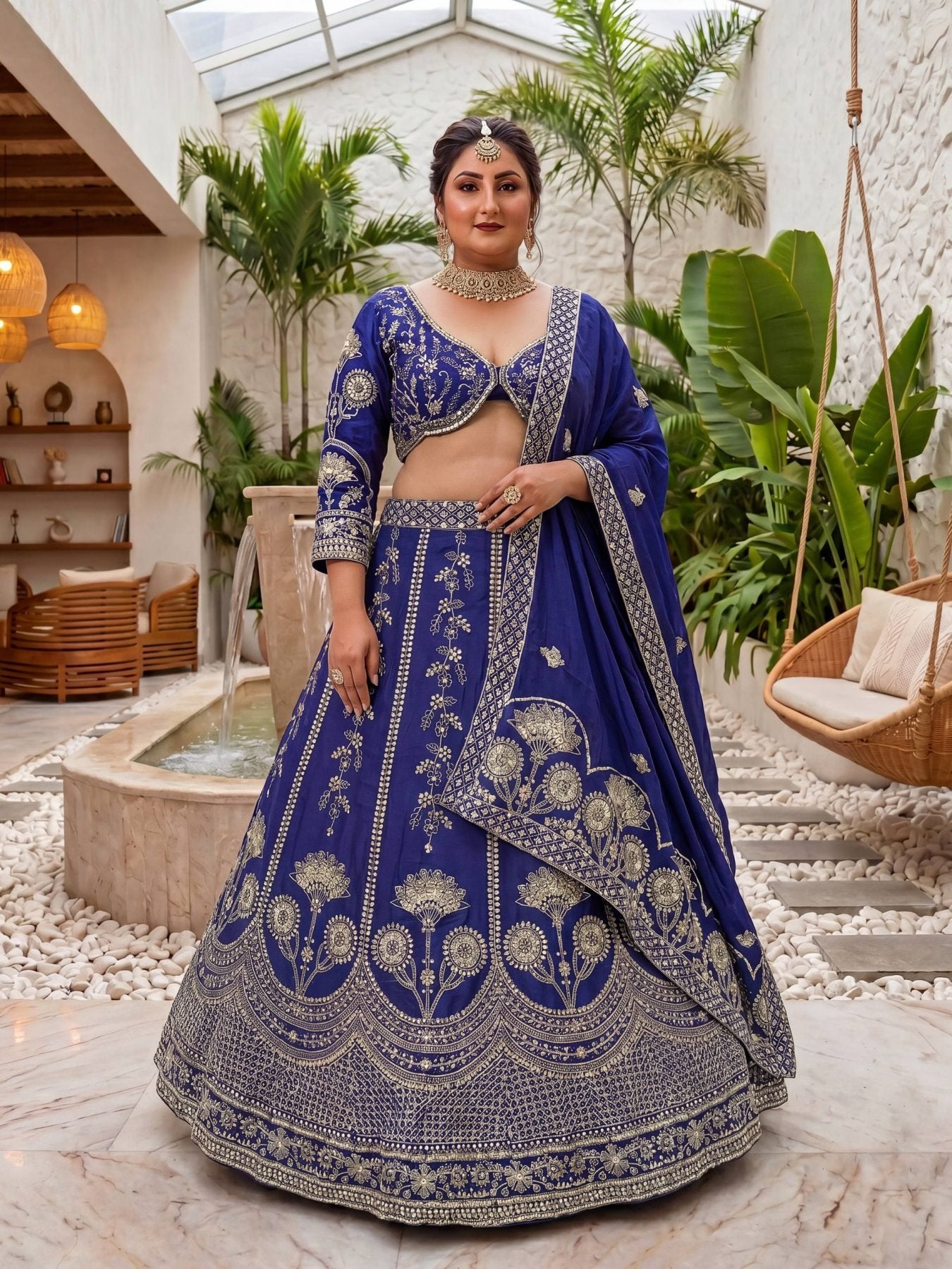 Chinon Silk Plus Size Lehenga Choli with Zari Sequins Embroidery colour variant view