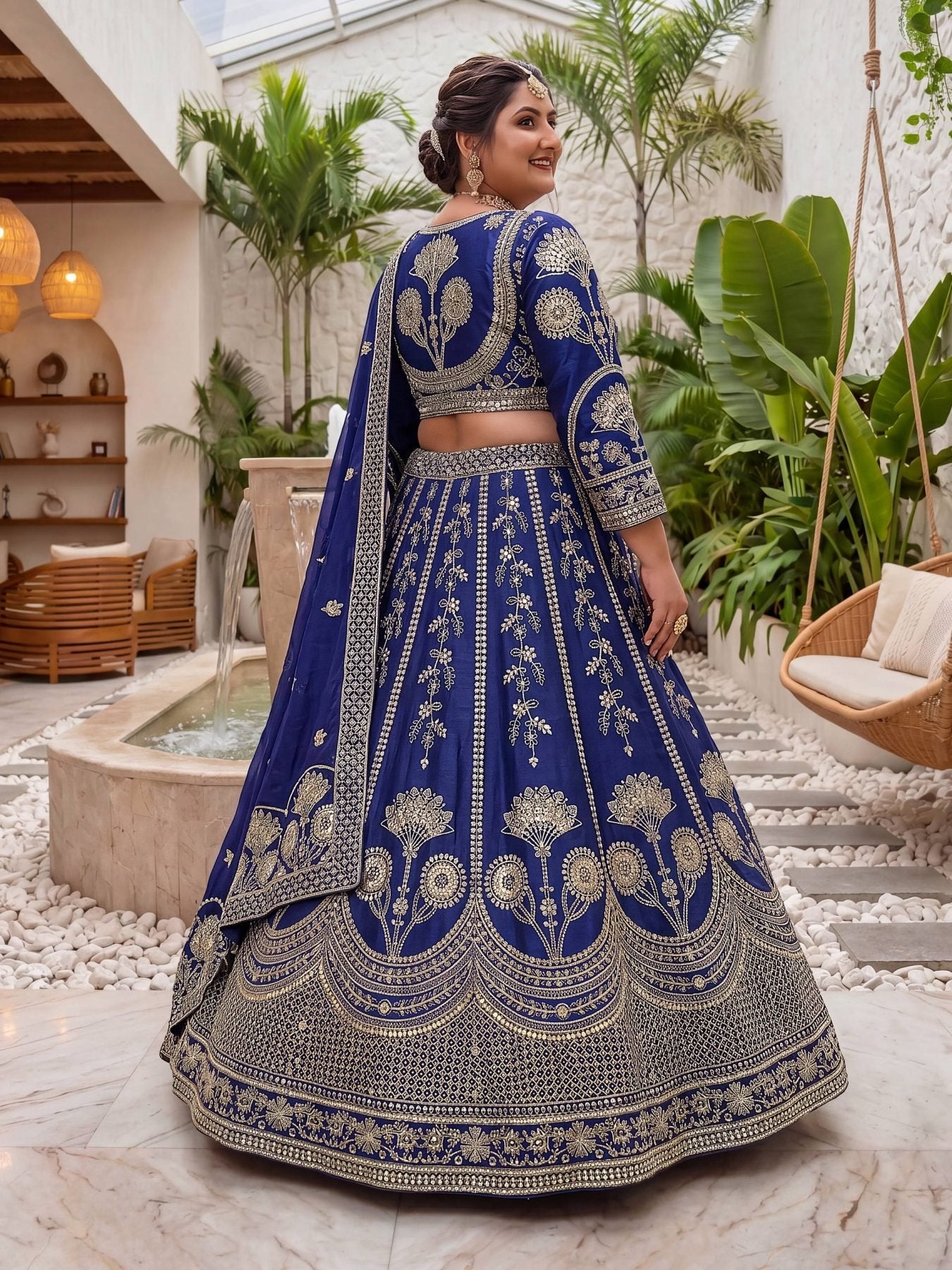 Chinon Silk Plus Size Lehenga Choli with Zari Sequins Embroidery detailed view