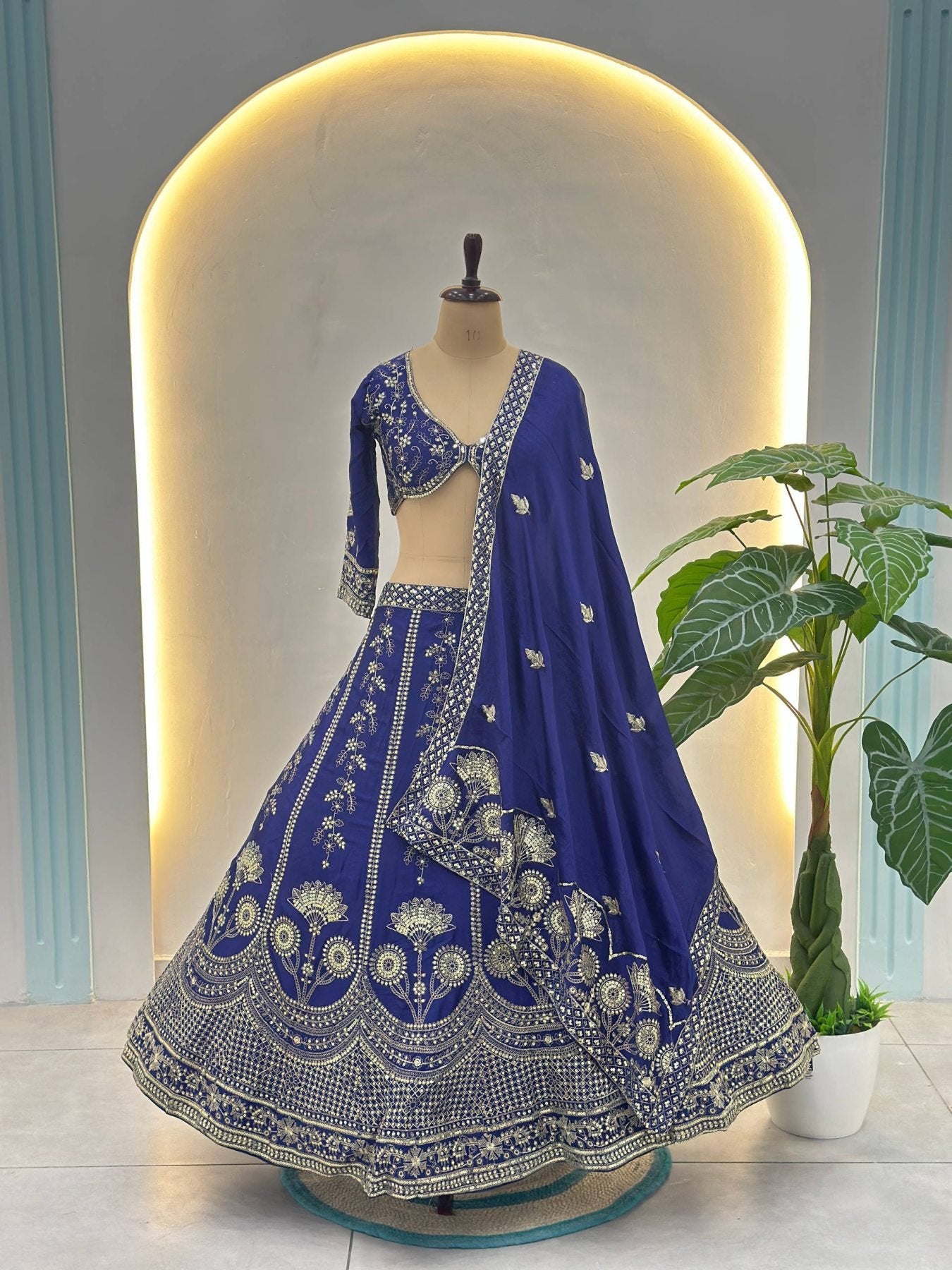 Chinon Silk Plus Size Lehenga Choli with Zari Sequins Embroidery fabric texture detail