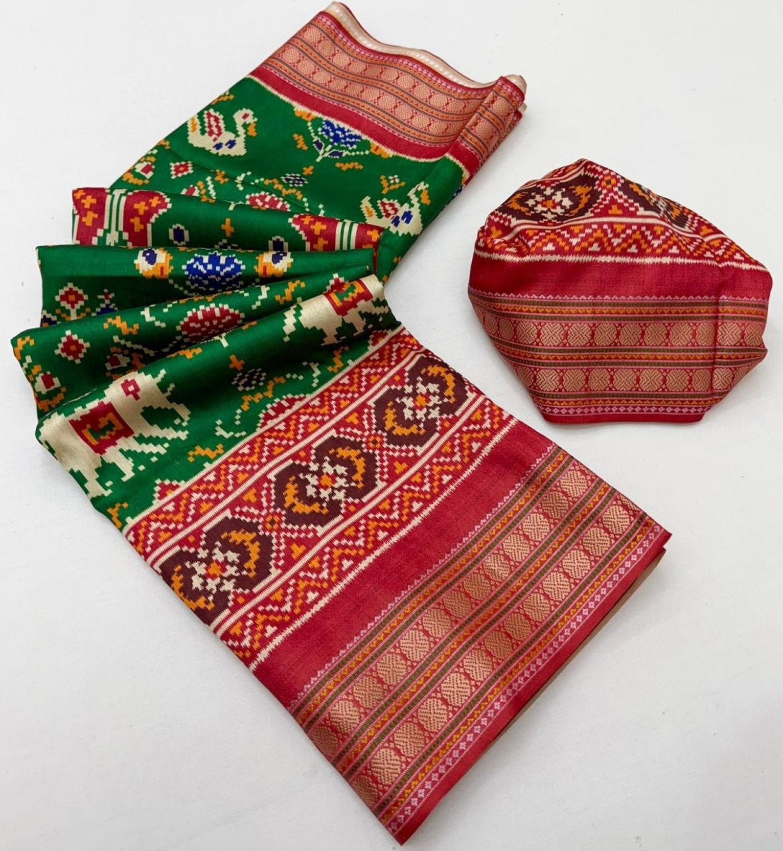 Green Patola Saree - drape and pallu detail