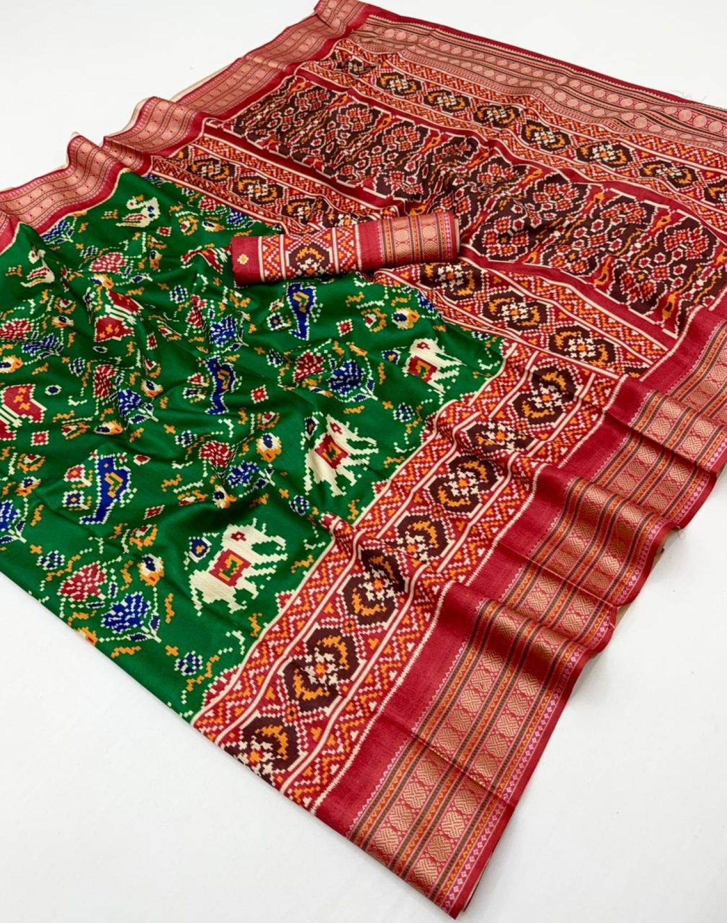 Green Patola Saree - side drape view