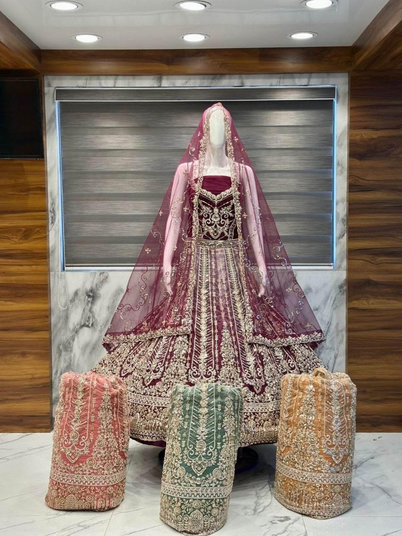 Maroon Party Wear Velvet Lehenga with Sequins and Diamond Work blouse and dupatta detail