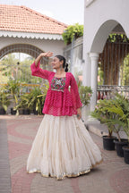 Navratri Kora Cotton Lehenga Choli with Kutchi Gamthi Patchwork front view