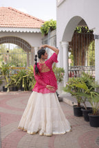 Navratri Kora Cotton Lehenga Choli with Kutchi Gamthi Patchwork blouse and dupatta detail