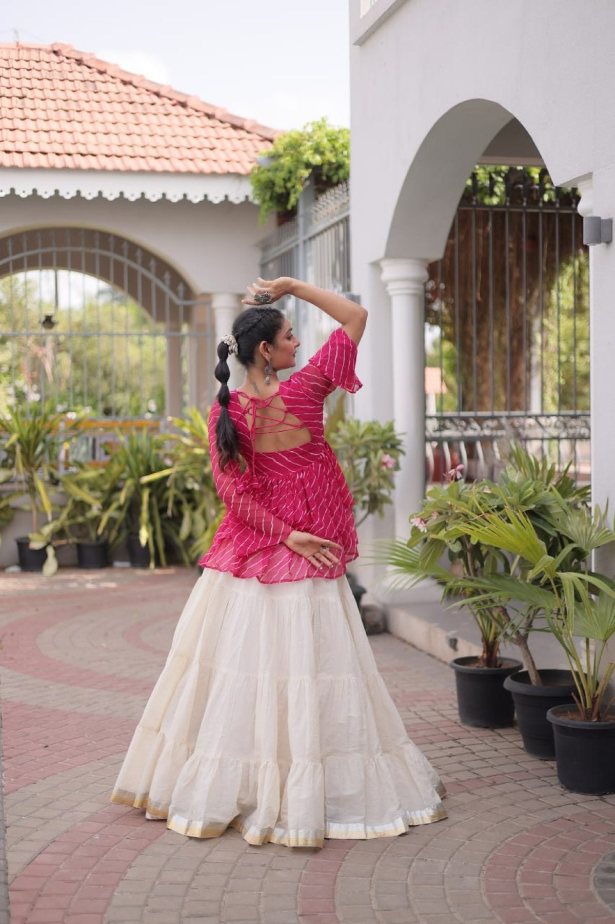 Navratri Kora Cotton Lehenga Choli with Kutchi Gamthi Patchwork blouse and dupatta detail