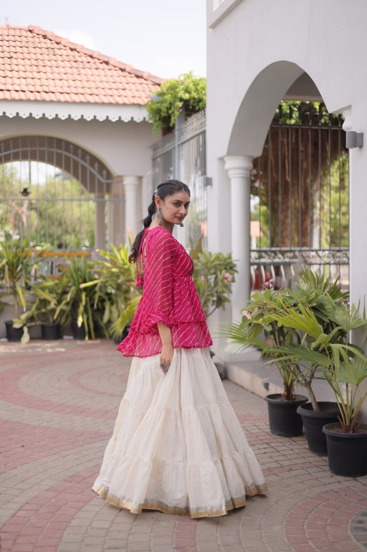 Navratri Kora Cotton Lehenga Choli with Kutchi Gamthi Patchwork embroidery close-up