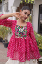 Navratri Kora Cotton Lehenga Choli with Kutchi Gamthi Patchwork fabric texture detail