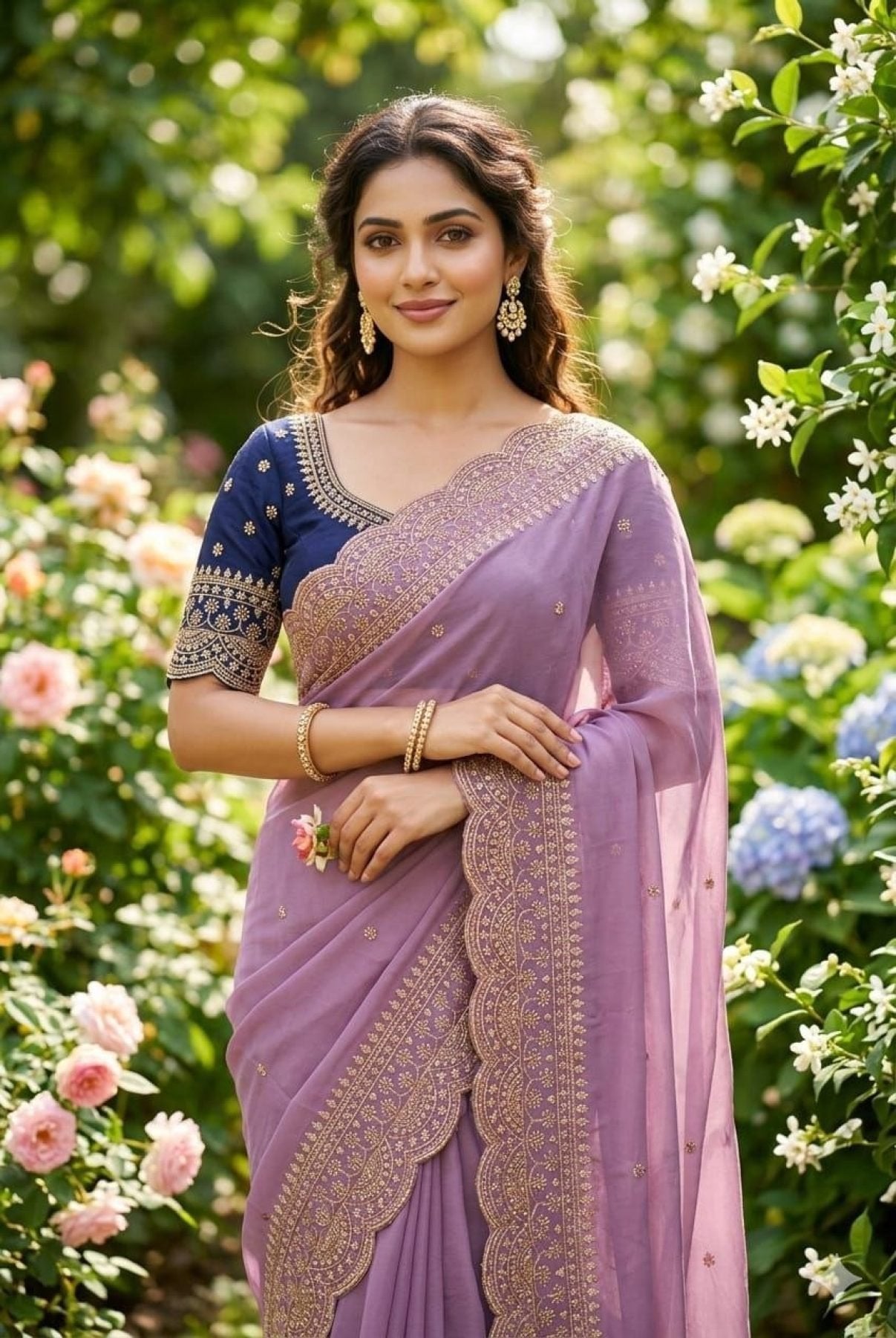 Purple Georgette Saree - drape and pallu detail