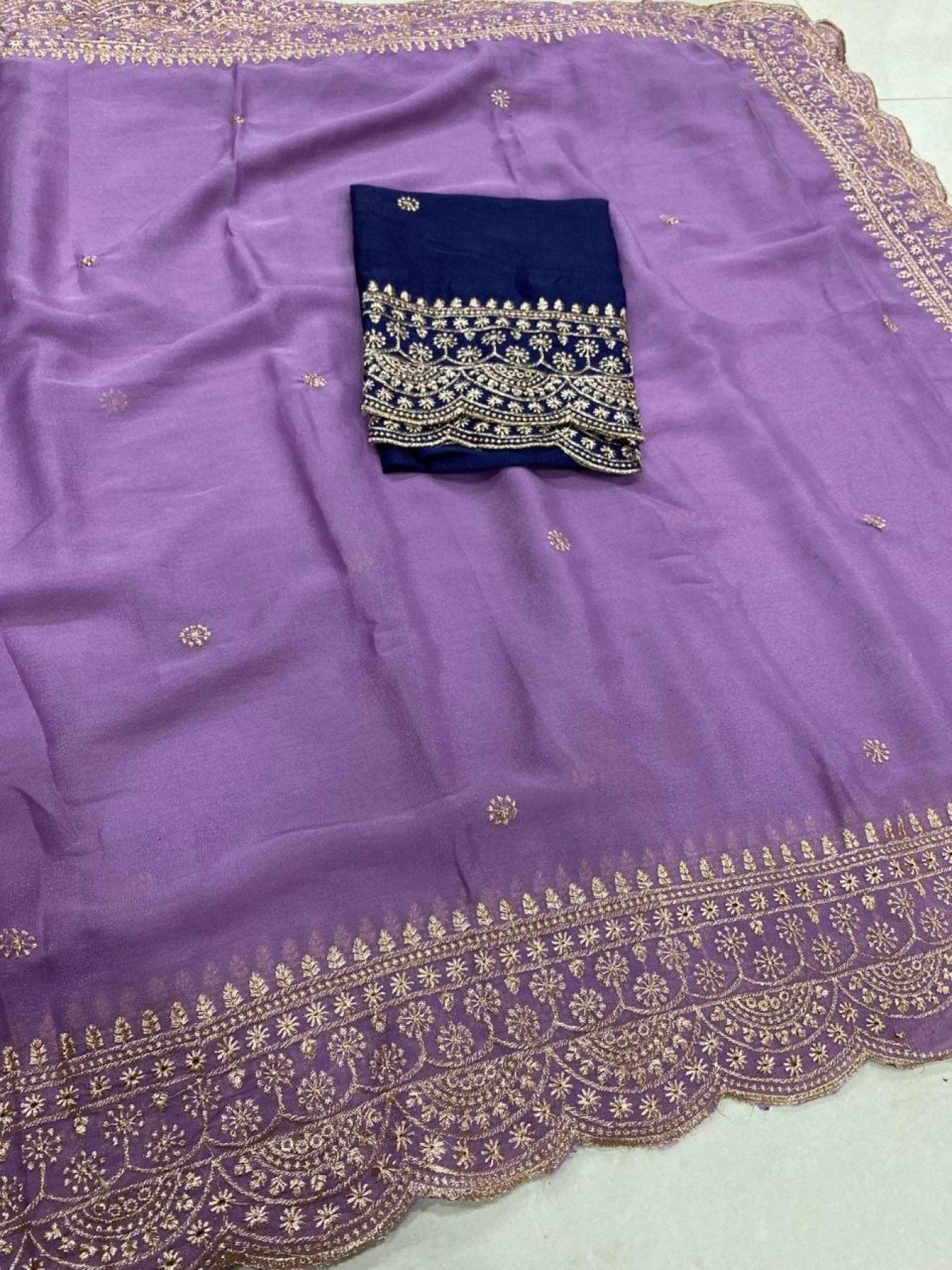 Purple Georgette Saree - blouse and border close-up