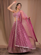 Georgette Lehenga Choli with Zari and Multiple Sequins Embroidery Work full drape view