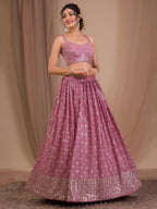 Georgette Lehenga Choli with Zari and Multiple Sequins Embroidery Work fabric texture detail