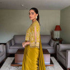 Lycra Drape Saree with Embroidered Silk Jacket Lehenga back view