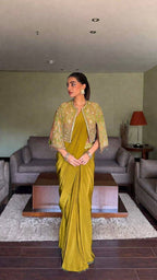 Lycra Drape Saree with Embroidered Silk Jacket Lehenga colour variant view