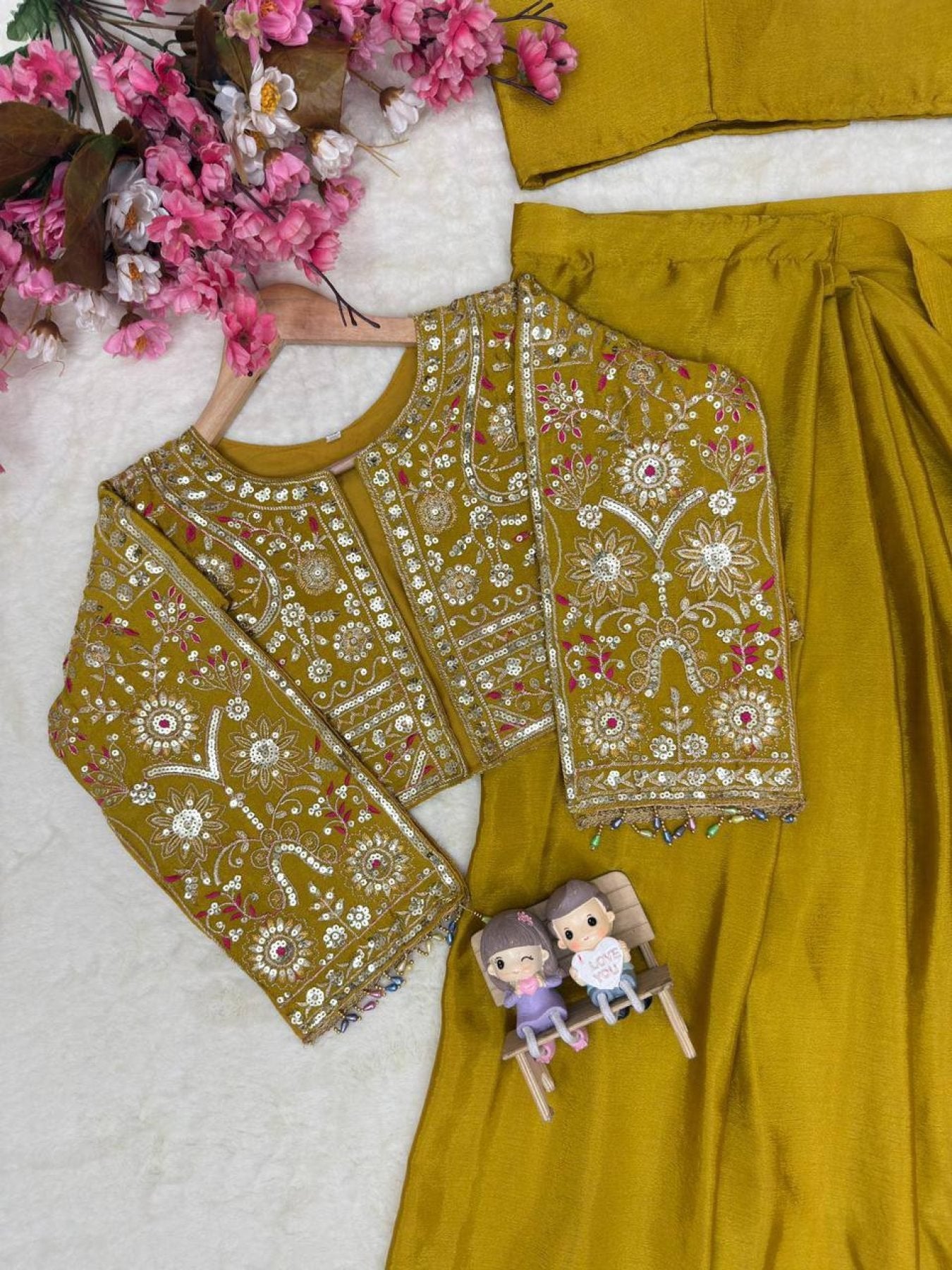 Lycra Drape Saree with Embroidered Silk Jacket Lehenga full drape view