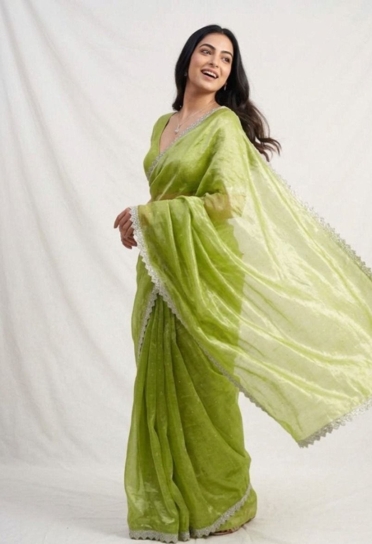 Green Saree - drape and pallu detail