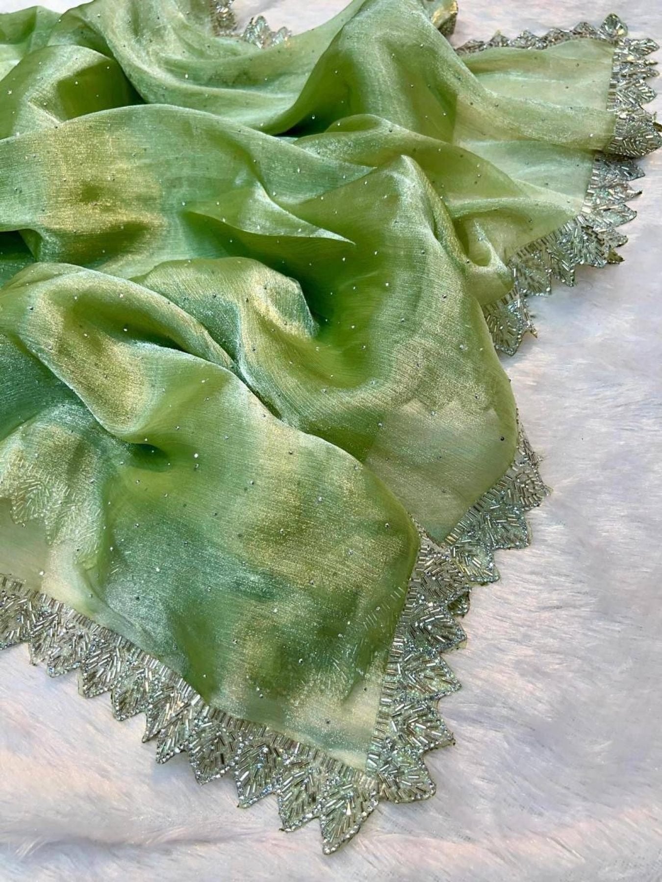 Green Saree - blouse and border close-up