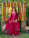 Hot Pink Festival Wear Fendi Satin Embroidered Suit Set with Dupatta for women | Snyvia
