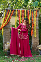 Hot Pink Festival Wear Fendi Satin Embroidered Suit Set with Dupatta full set view