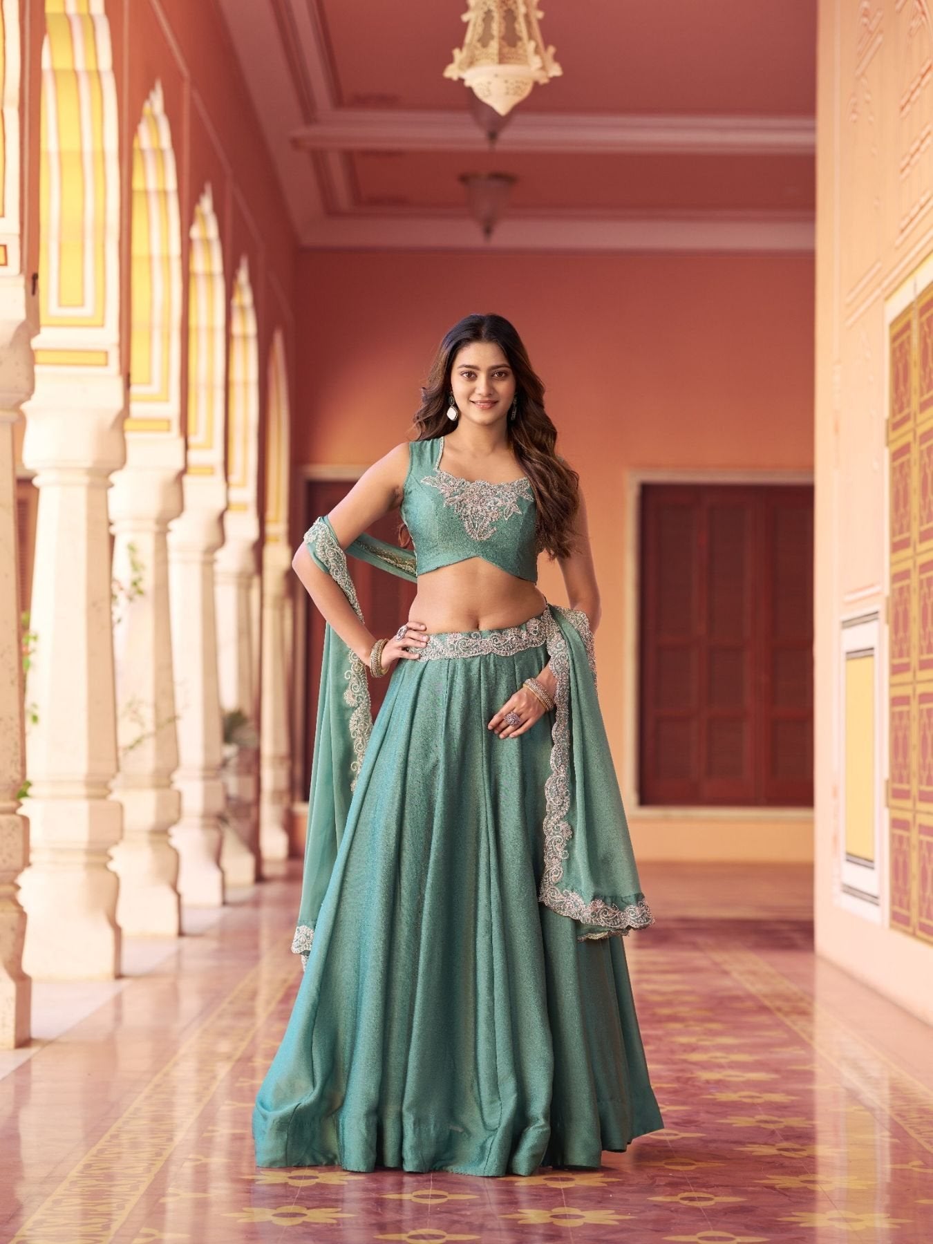 Purle Rangoli Silk Lehenga Set with Embroidery colour variant view