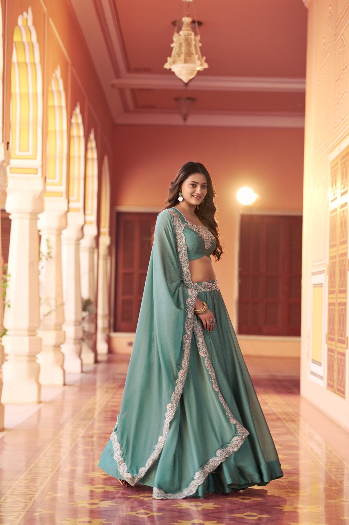 Purle Rangoli Silk Lehenga Set with Embroidery detailed view