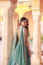 Purle Rangoli Silk Lehenga Set with Embroidery fabric texture detail