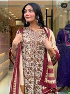 Printed Cotton Flared Kurti Pant Set with Mul Cotton Dupatta for Ethnic full set view