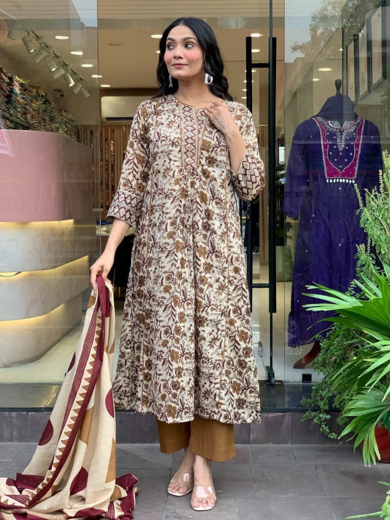 Printed Cotton Flared Kurti Pant Set with Mul Cotton Dupatta for Ethnic styling view