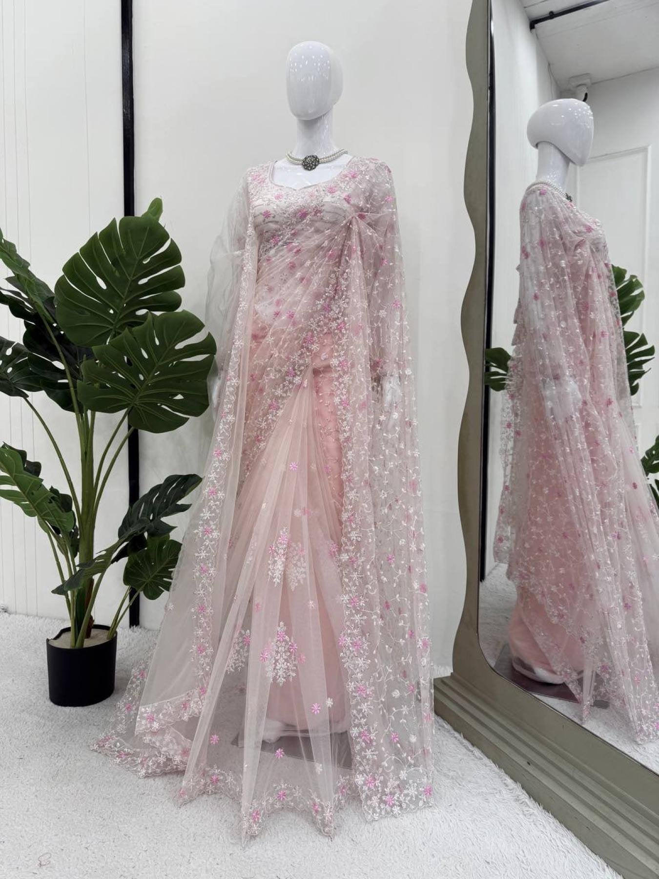 Net Saree Set - drape and pallu detail