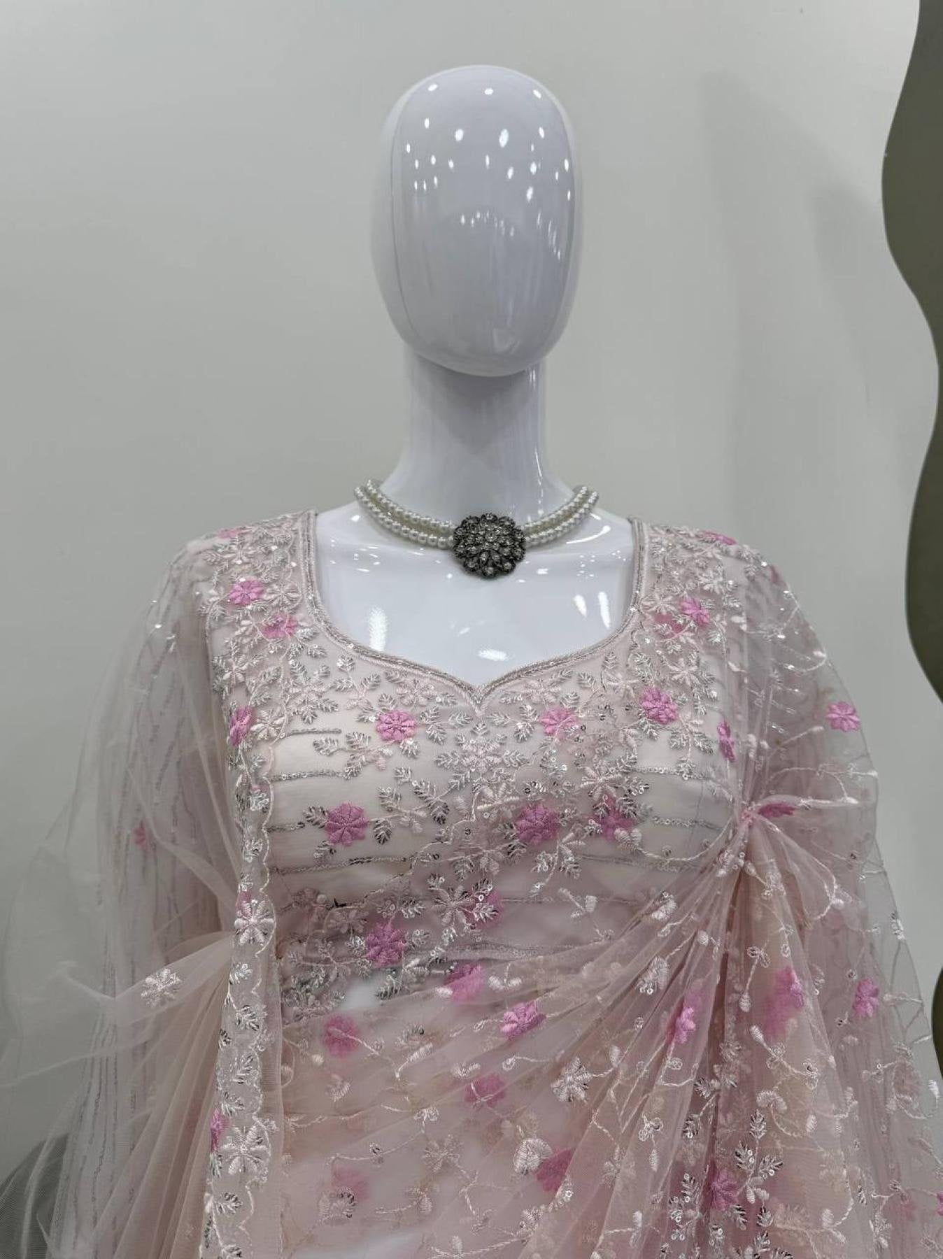 Net Saree Set - side drape view