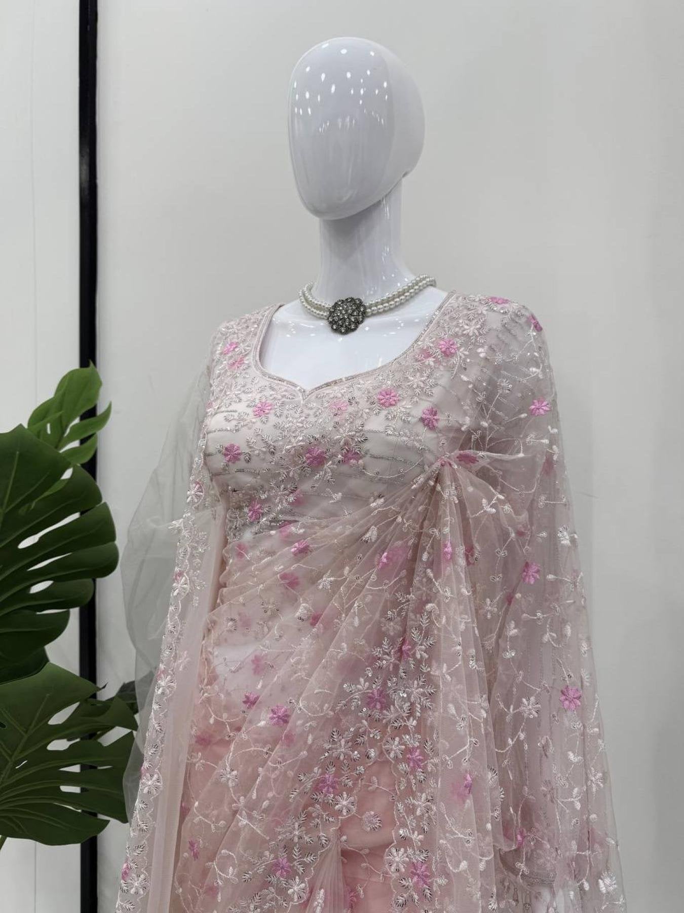 Net Saree Set - blouse and border close-up