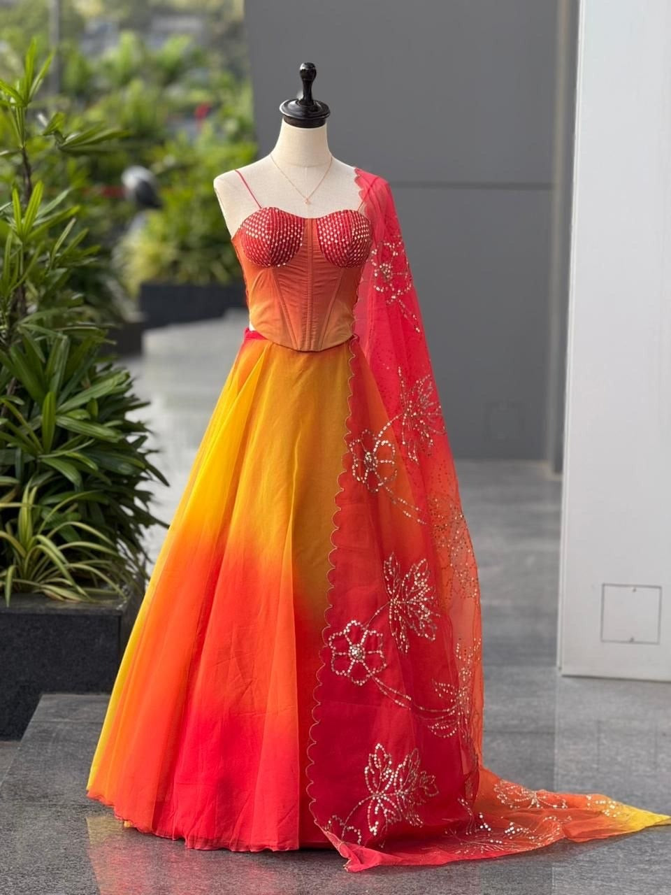 Exclusive Corset Lehenga - Fire Ombre