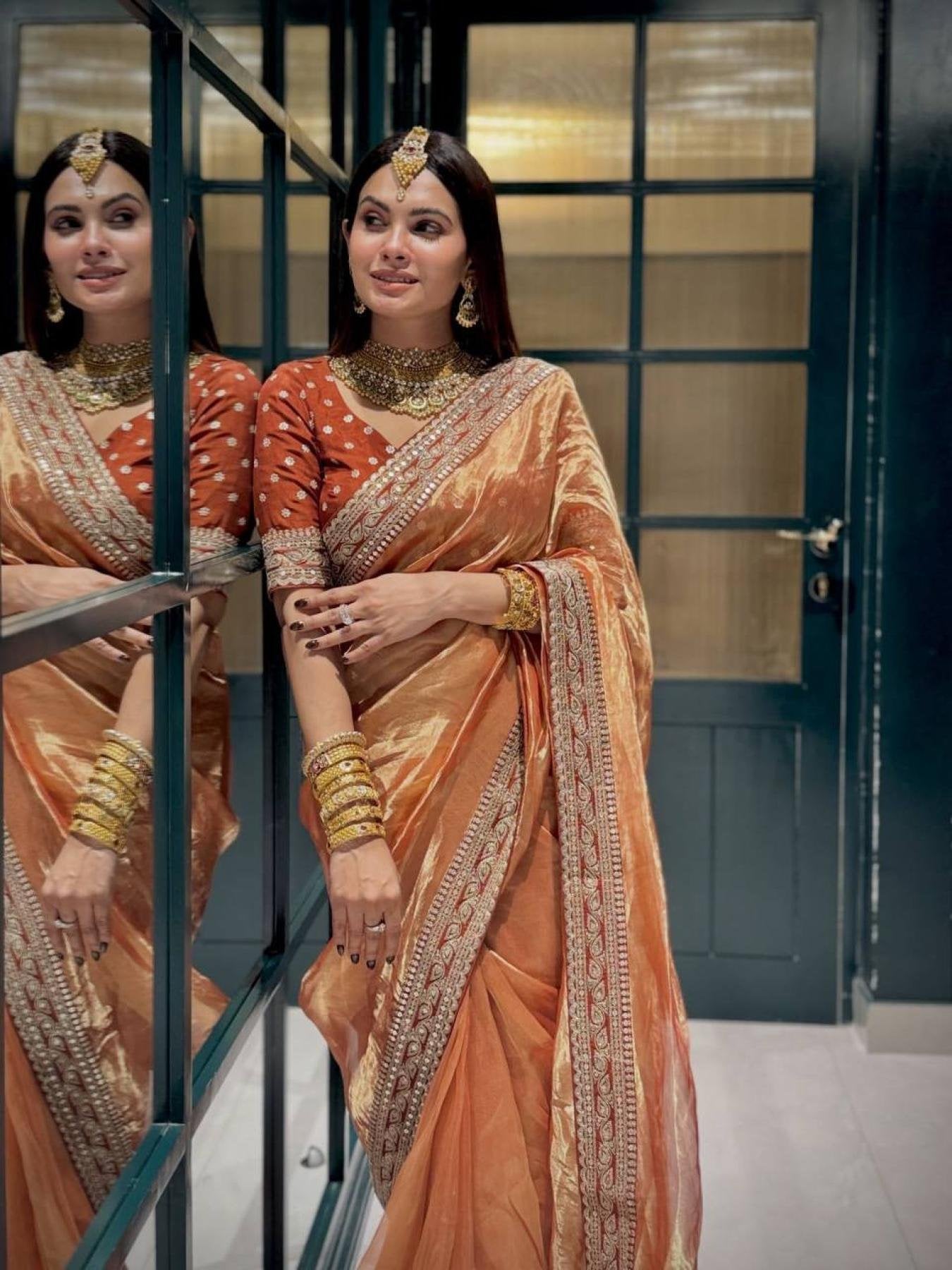 Orange Saree - side drape view