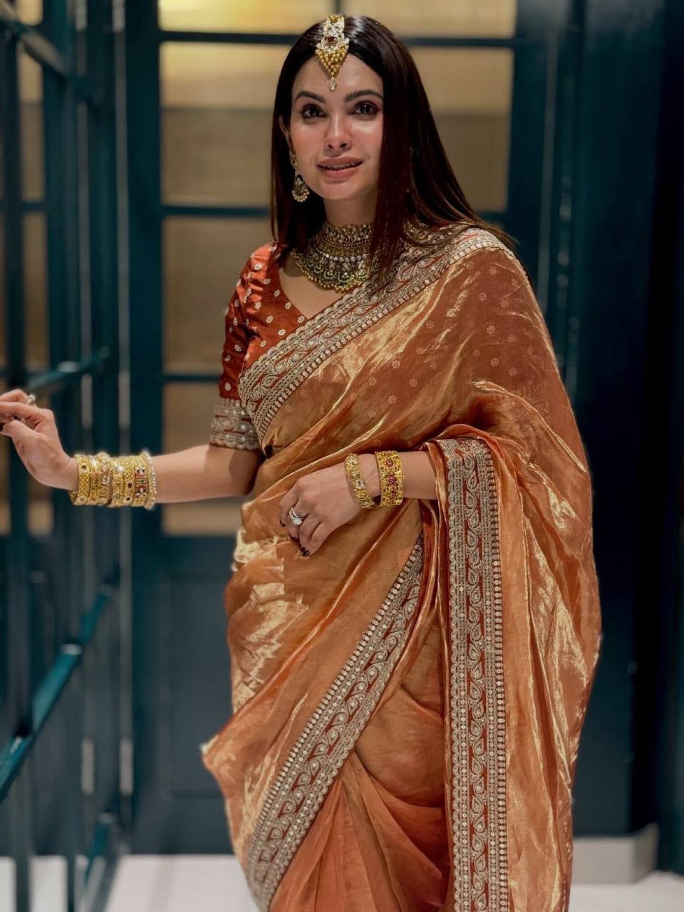 Orange Saree - embroidery work detail