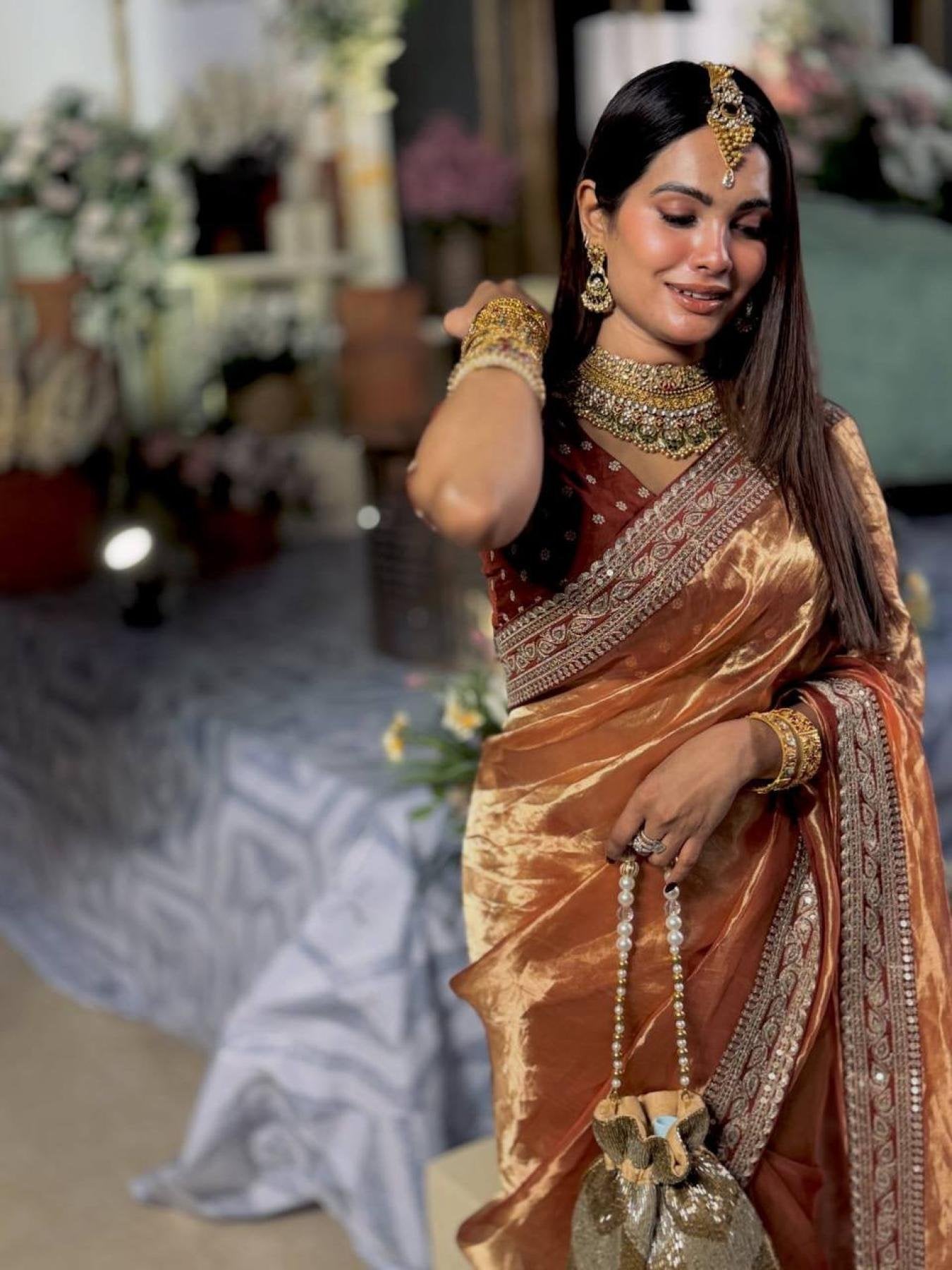 Orange Saree - pallu design detail