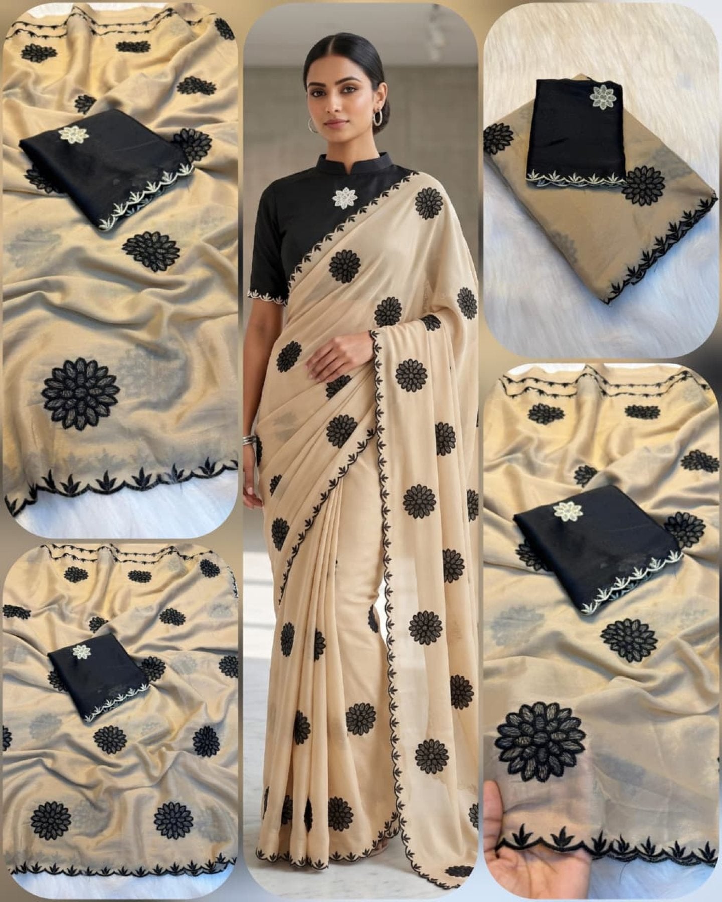 Cream Silk Saree - drape and pallu detail