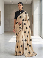 Cream Silk Saree - side drape view