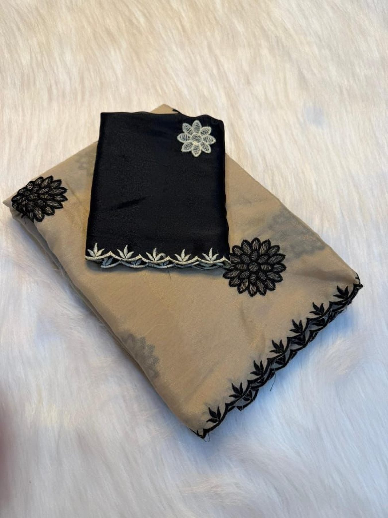 Cream Silk Saree - fabric texture close-up