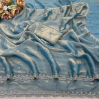 Blue Satin Saree - drape and pallu detail