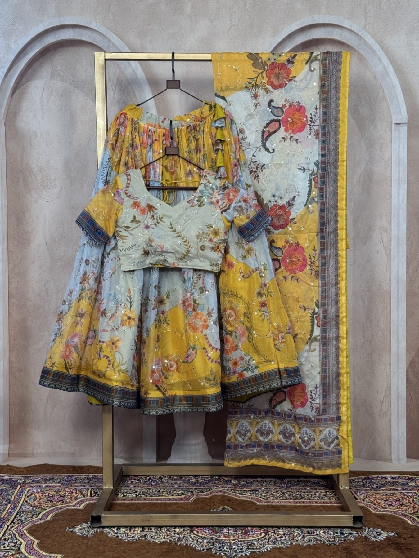 Tabby Silk Lehenga Set with Rich Digital Print and Embroidered Dupatta colour variant view