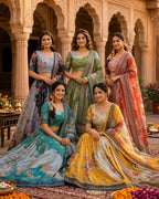 Tabby Silk Lehenga Set with Rich Digital Print and Embroidered Dupatta full drape view