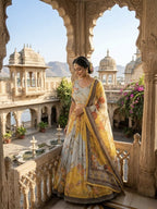 Tabby Silk Lehenga Set with Rich Digital Print and Embroidered Dupatta fabric texture detail