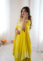 Indo Western Crepe Silk Dhoti Set with Silk Blouse Sequined Shrug Lehenga embroidery close-up
