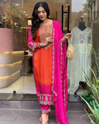 Multicoloured Bandhani print with mirror work and print Plus Size Kurti dupatta detail