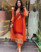 Multicoloured Bandhani print with mirror work and print Plus Size Kurti fabric texture detail