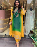 Multicoloured Bandhani print with mirror work and print Plus Size Kurti detailed view