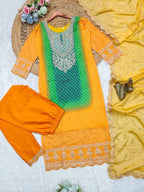 Multicoloured Bandhani print with mirror work and print Plus Size Kurti front view