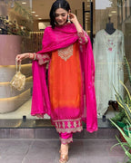 Multicoloured Bandhani print with mirror work and print Plus Size Kurti styling view
