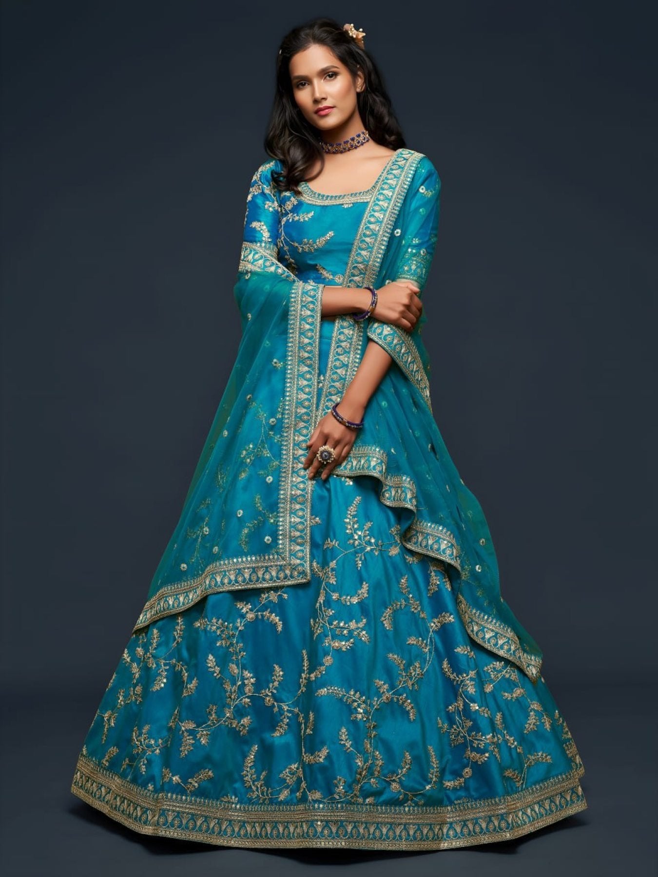 Art Silk Lehenga Choli Set with Heavy Zari and Sequins Work styling view